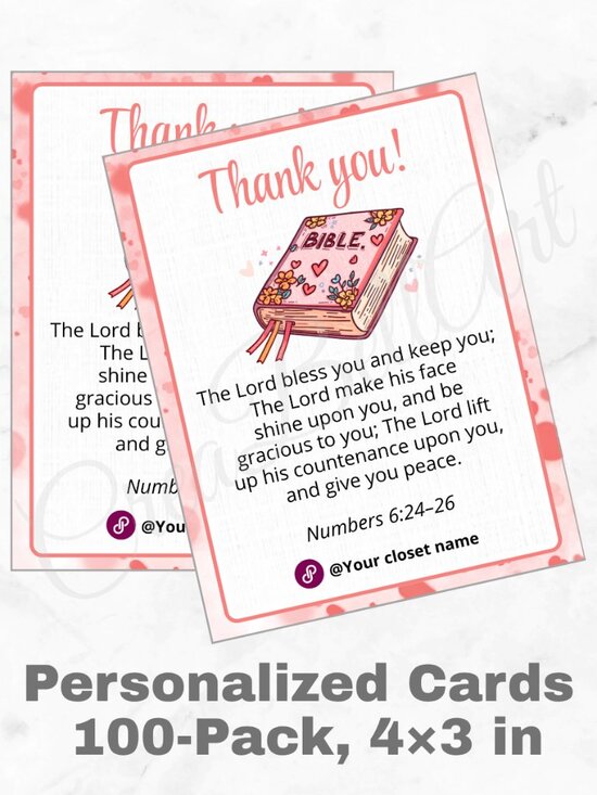 CreaBellArt & lbrm Other - 100 Personalized Biblie Thank You Cards Small Business, 4×3 in